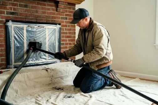 HEPA vacuum and drop cloths in a Powell home during a sweep